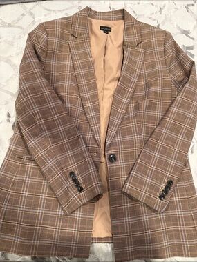 Ann Taylor Brown Plaid Single-Button Blazer